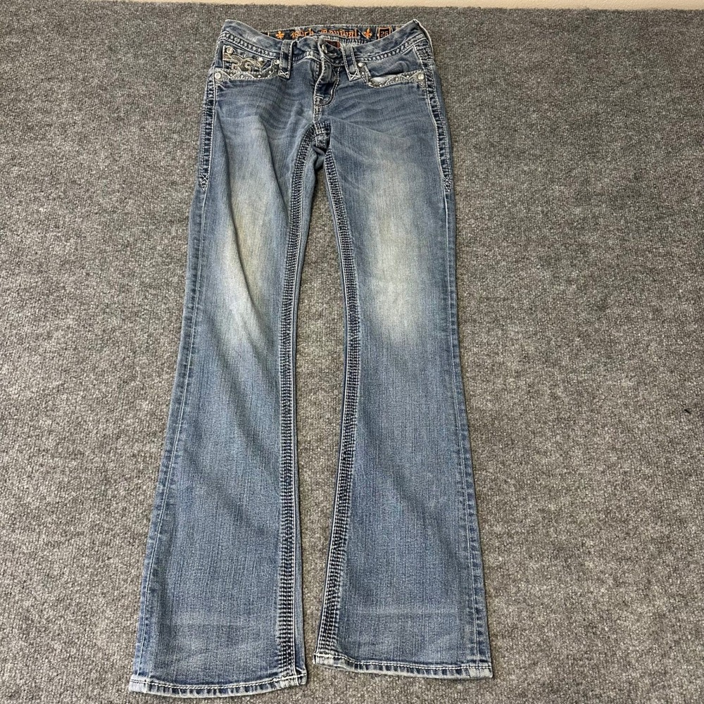 Rock Revival Jeans Womens Size 26 Blue Sapphire Bootcut Rhinestone Studded Denim